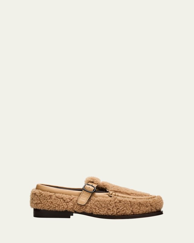 Alber Curly Shearling T-Bar Loafers